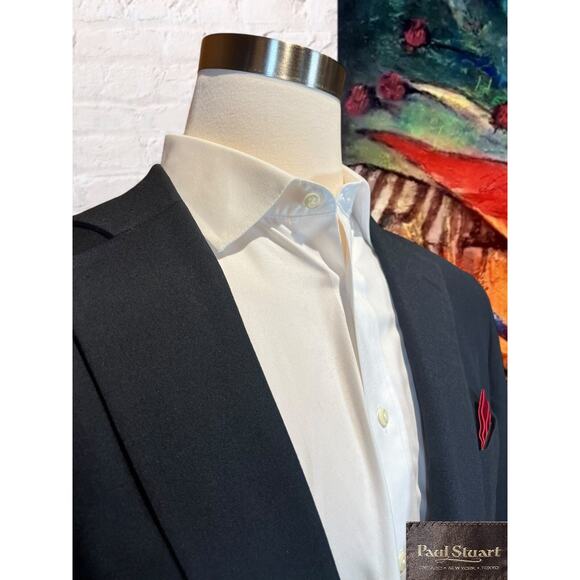 Paul Stuart Mens 42L Navy Blue Flannel Finish Super 100s Blazer Sport Jacket - Picture 5 of 16